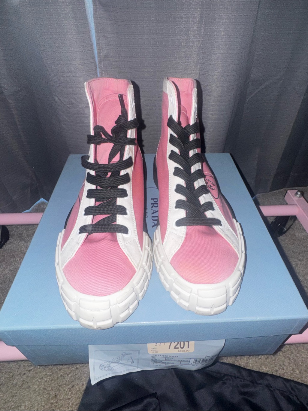 Prada Pink And Black High-Top Sneakers Size 10